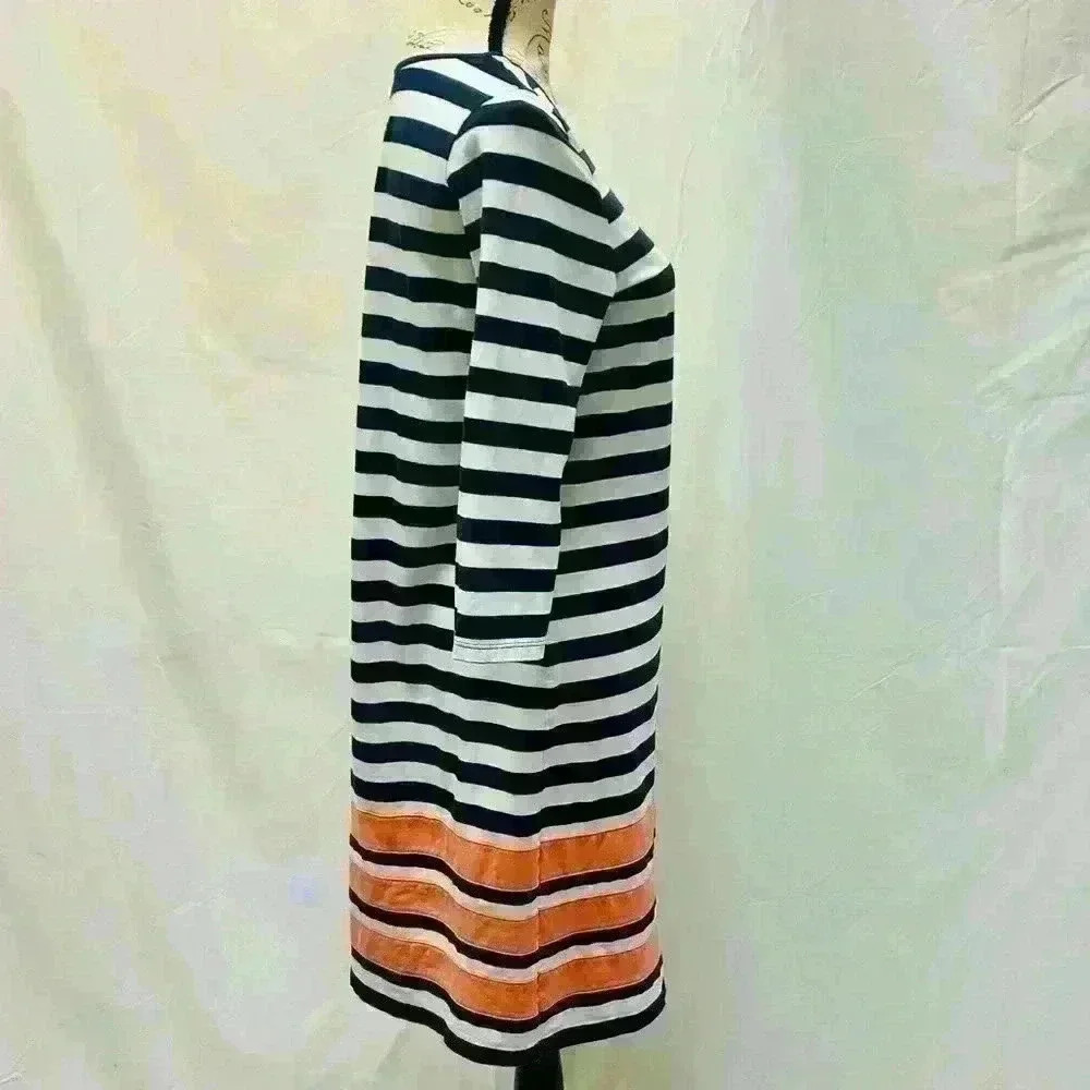 Duffield Lane Navy and White Striped Long Sleeve Midi Dress size Medium - Picture 4 of 10